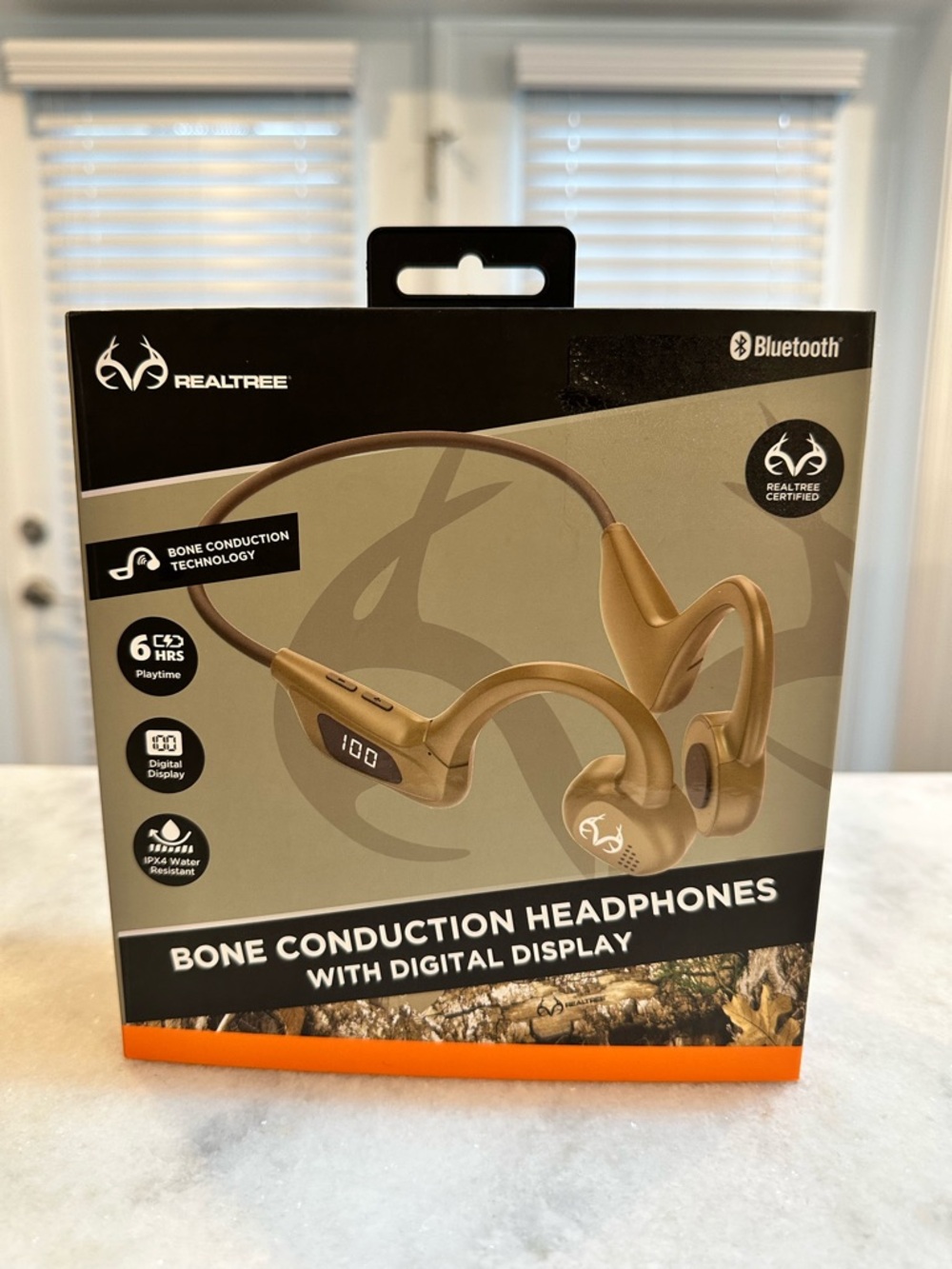 Real-Tree Tan Bone Conduction Headphones with Digital Display - NIB